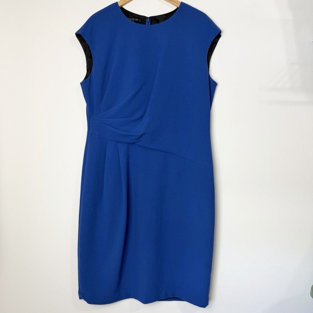 Lafayette 148 Blue Sheath Wool Dress Ponte Draped Career Women’s 14